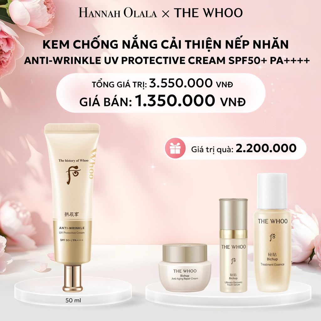  E228: DEAL 12: KEM CHỐNG NẮNG CẢI THIỆN NẾP NHĂN WHOO ANTI-WRINKLE UV PROTECTIVE CREAM SPF50+ PA++++ 50ML - [GIAO HÀNG TỪ 03/10] 