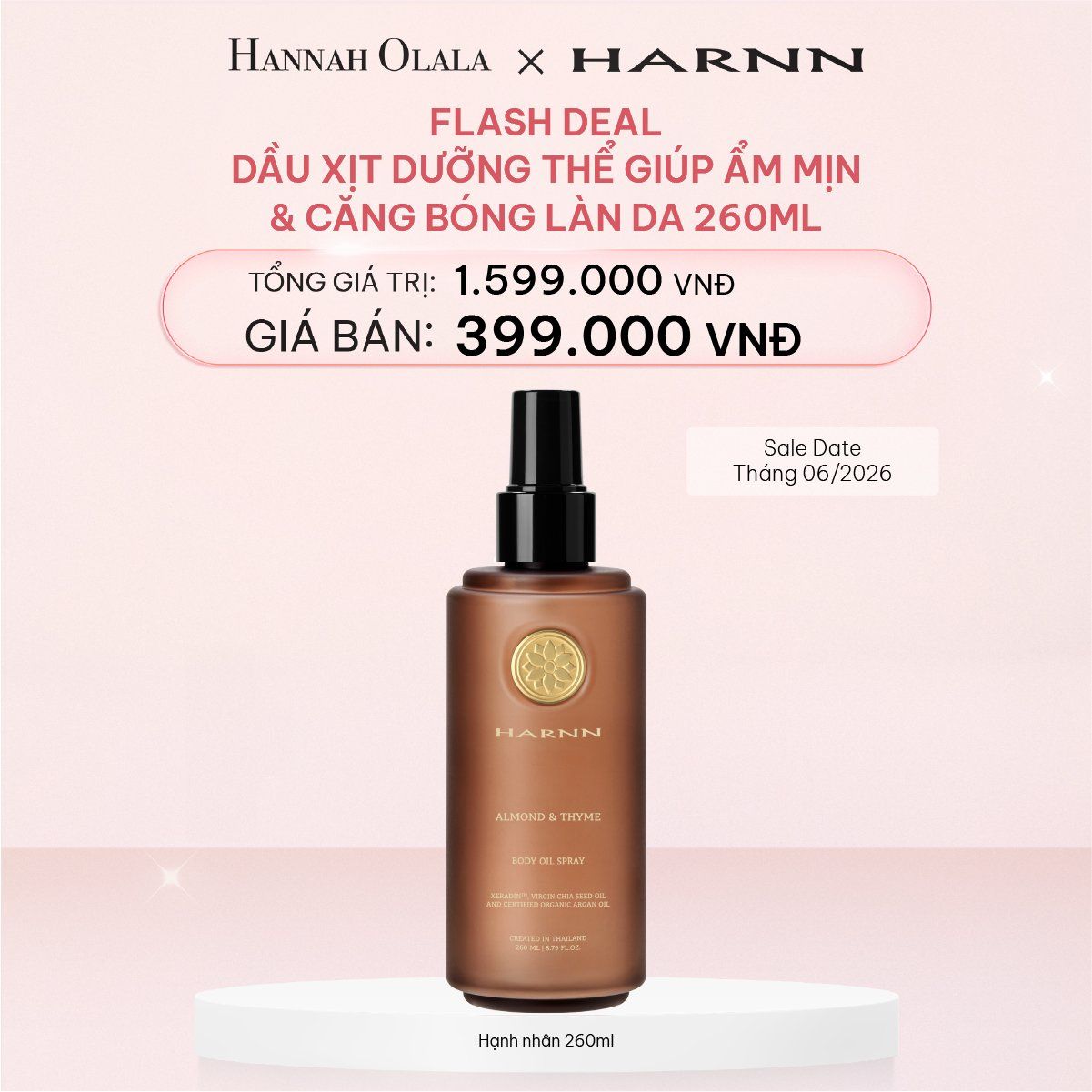  E457_DEAL 12: [FLASH DEAL] DẦU XỊT DƯỠNG THỂ GIÚP ẨM MỊN VÀ CĂNG BÓNG LÀN DA 260ML (Sale Date Tháng 06/2026) 