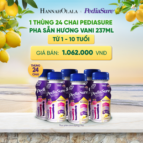  1 THÙNG 24 CHAI PEDIASURE PHA SẴN HƯƠNG VANI 237ML (DÙNG CHO BÉ 1-10 TUỔI) DEAL 12: 
