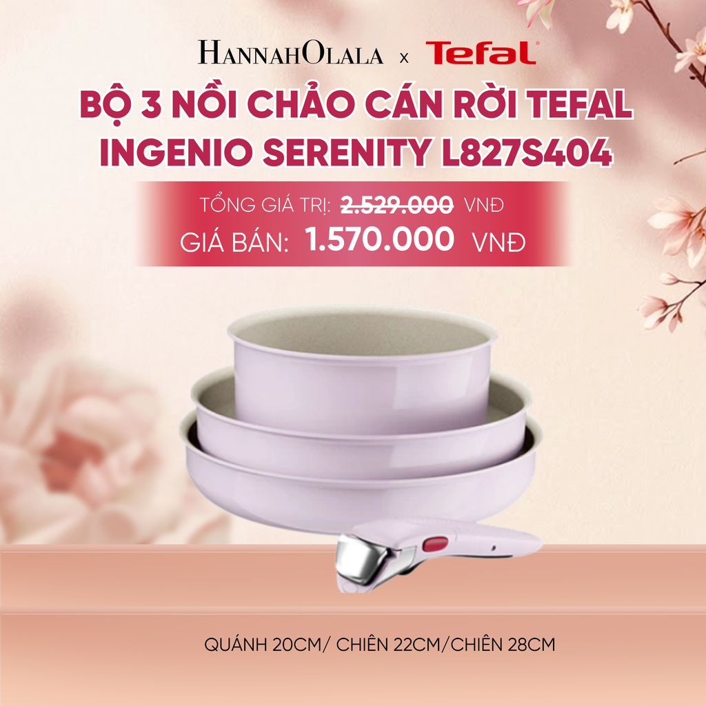  BỘ 3 NỒI CHẢO CÁN RỜI TEFAL INGENIO SERENITY L827S404, QUÁNH 20CM/ CHIÊN 22CM/CHIÊN 28CM - A374 