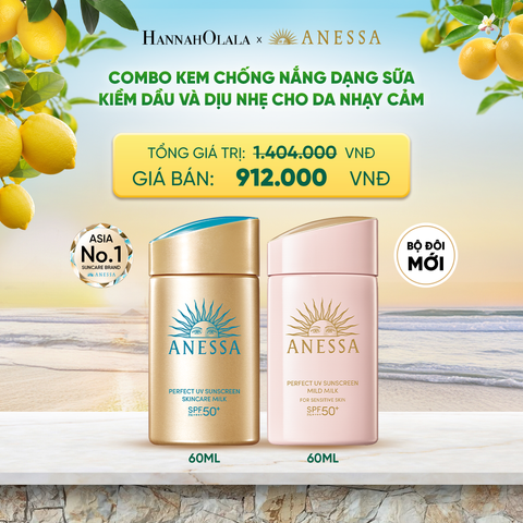  COMBO SỮA CHỐNG NẮNG DƯỠNG DA KIỀM DẦU & DỊU NHẸ AN TOÀN CHO DA NHẠY CẢM ANESSA GOLD MILK 60ML + MILD MILK 60ML - DEAL 16 