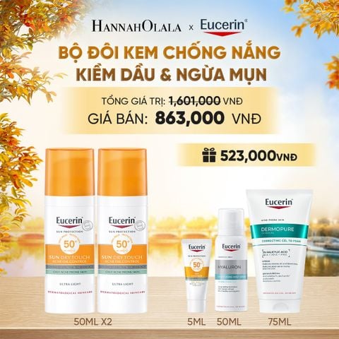  BỘ ĐÔI KEM CHỐNG NẮNG GIÚP HỖ TRỢ GIẢM BÓNG NHỜN EUCERIN SUN DRY TOUCH OIL CONTROL FACE SPF50+ 50ML - E915 
