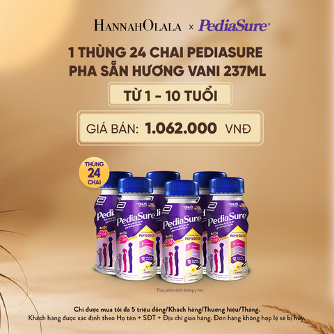  1 THÙNG 24 CHAI PEDIASURE PHA SẴN HƯƠNG VANI 237ML (DÙNG CHO BÉ 1-10 TUỔI) - E184 