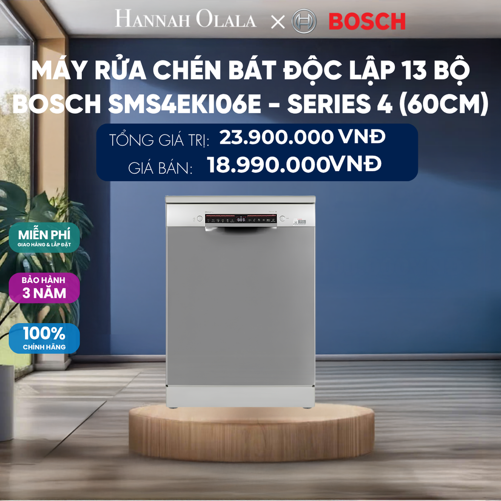  MÁY RỬA CHÉN BÁT ĐỘC LẬP 13 BỘ BOSCH SMS4EKI06E - SERIES 4 (60CM) 