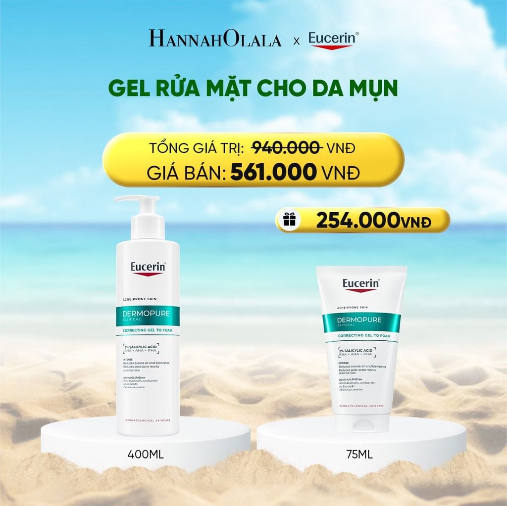  GEL RỬA MẶT CHO DA MỤN EUCERIN DERMOPURE CLINICAL CORRECTING GEL TO FOAM 400ML 