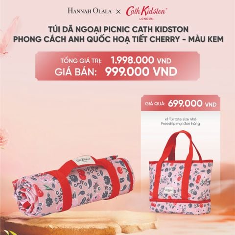  DEAL 13: TÚI DÃ NGOẠI PICNIC CATH KIDSTON PHONG CÁCH ANH QUỐC HOẠ TIẾT CHERRY - MÀU KEM 