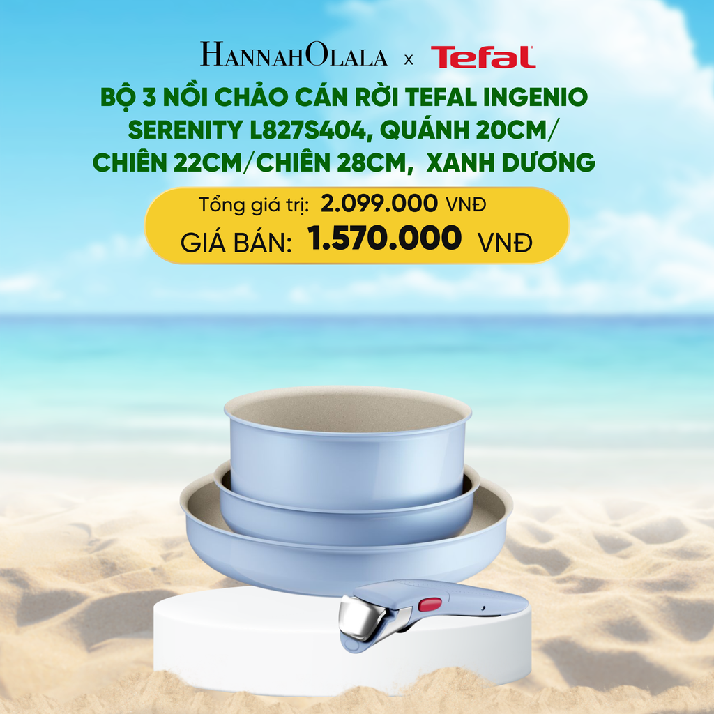  DEAL 13: BỘ 3 NỒI CHẢO CÁN RỜI TEFAL INGENIO SERENITY L827S404, QUÁNH 20CM/ CHIÊN 22CM/CHIÊN 28CM 