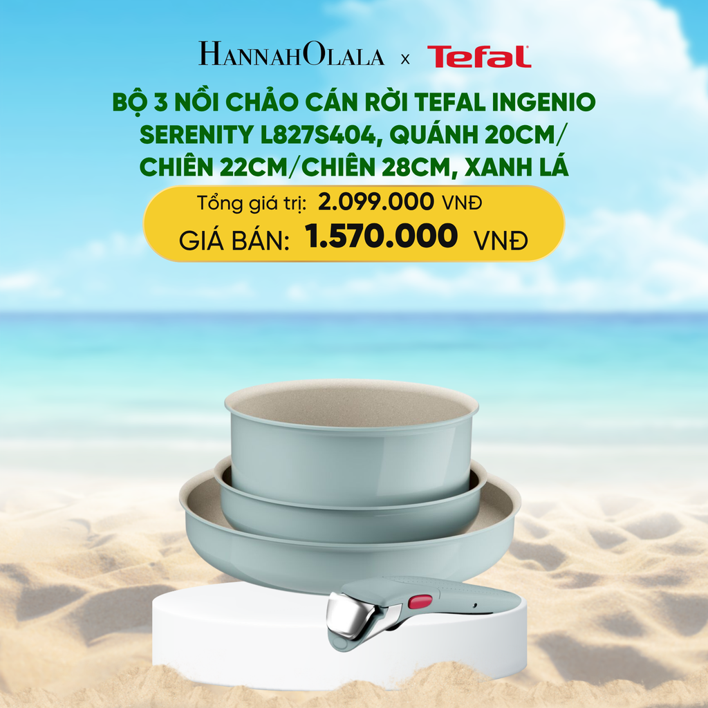  DEAL 13: BỘ 3 NỒI CHẢO CÁN RỜI TEFAL INGENIO SERENITY L827S404, QUÁNH 20CM/ CHIÊN 22CM/CHIÊN 28CM 