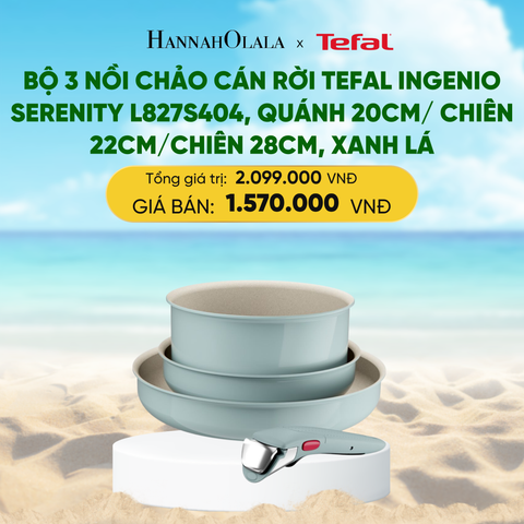  A331_DEAL 13: BỘ 3 NỒI CHẢO CÁN RỜI TEFAL INGENIO SERENITY L827S404, QUÁNH 20CM/ CHIÊN 22CM/CHIÊN 28CM 