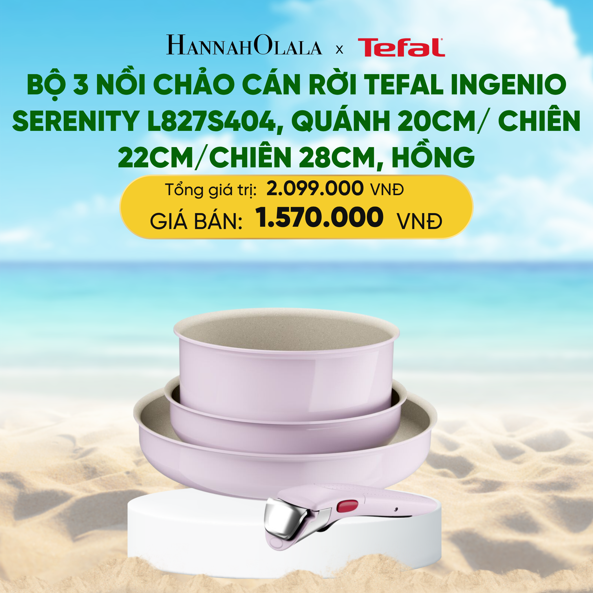 Bộ Nồi Chảo Tefal Ingenio Serenity L827S404 20cm 22cm 28cm