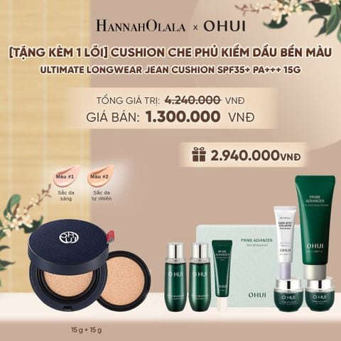  [TẶNG KÈM 1 LÕI] CUSHION CHE PHỦ KIỀM DẦU BỀN MÀU OHUI ULTIMATE LONGWEAR JEAN CUSHION SPF35+ PA+++ 15G - A13 