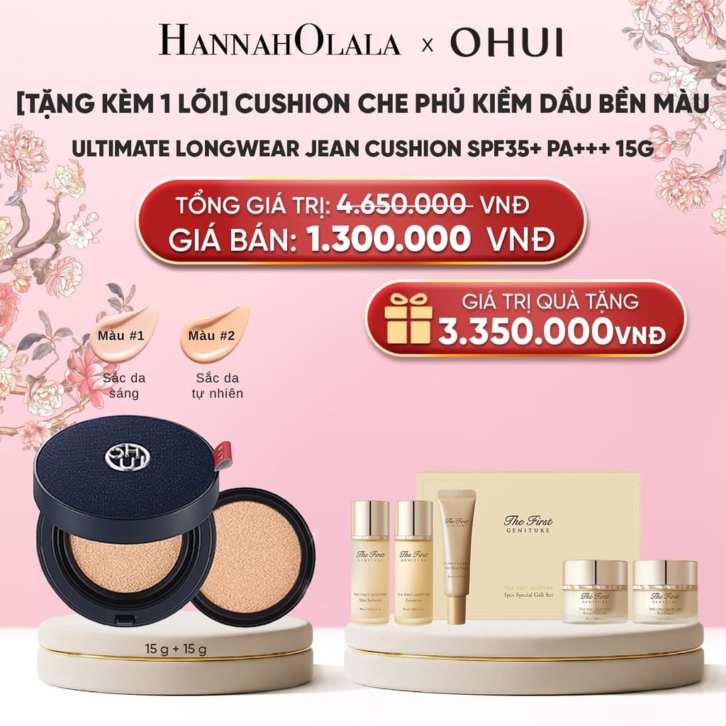  [TẶNG KÈM 1 LÕI] CUSHION CHE PHỦ KIỀM DẦU BỀN MÀU OHUI ULTIMATE LONGWEAR JEAN CUSHION SPF35+ PA+++ 15G 