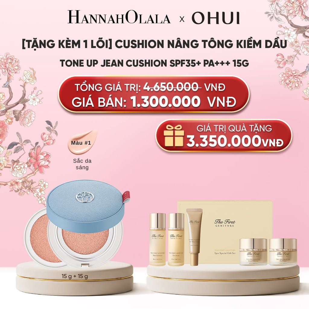  [TẶNG KÈM 1 LÕI] CUSHION NÂNG TÔNG KIỀM DẦU OHUI TONE UP JEAN CUSHION SPF35+ PA+++ 15G 