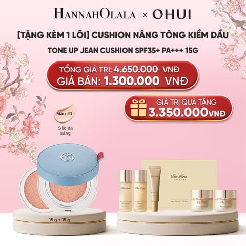  [TẶNG KÈM 1 LÕI] CUSHION NÂNG TÔNG KIỀM DẦU OHUI TONE UP JEAN CUSHION SPF35+ PA+++ 15G 