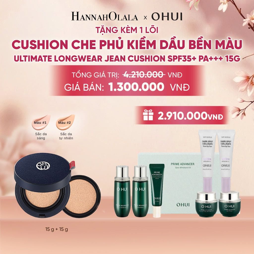  [TẶNG KÈM 1 LÕI] CUSHION CHE PHỦ KIỀM DẦU BỀN MÀU OHUI ULTIMATE LONGWEAR JEAN CUSHION SPF35+ PA+++ 15G - A773 