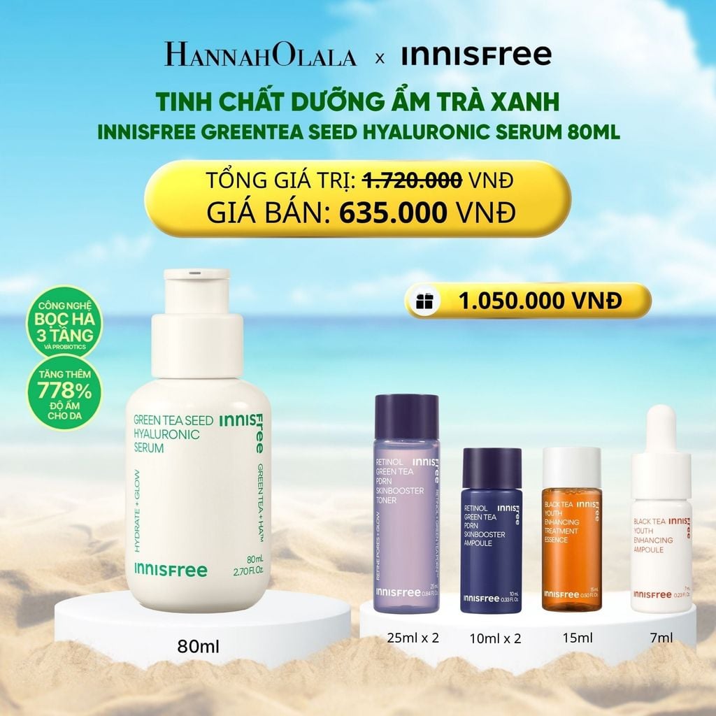  SERUM TRÀ XANH CẤP ẨM SÂU PHỤC HỒI DA, VỚI PROBIOTICS INNISFREE GREEN TEA SEED HYALURONIC SERUM 80ML 