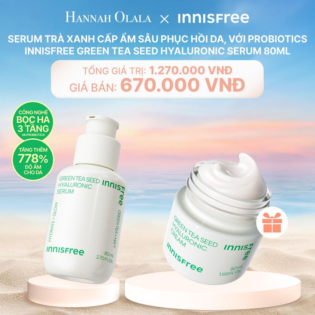  C135_DEAL 7: SERUM TRÀ XANH CẤP ẨM SÂU PHỤC HỒI DA, VỚI PROBIOTICS INNISFREE GREEN TEA SEED HYALURONIC SERUM 80ML 