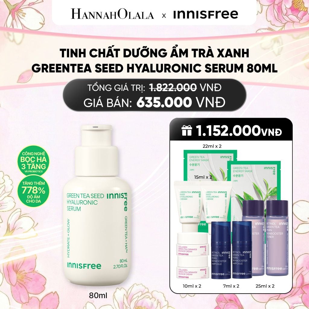  SERUM TRÀ XANH CẤP ẨM SÂU PHỤC HỒI DA, VỚI PROBIOTICS INNISFREE GREEN TEA SEED HYALURONIC SERUM 80ML 