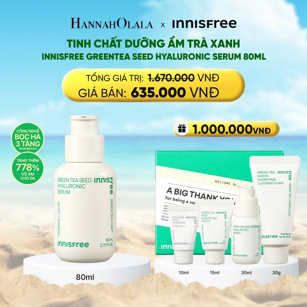  DEAL 3: SERUM TRÀ XANH CẤP ẨM SÂU PHỤC HỒI DA, VỚI PROBIOTICS INNISFREE GREEN TEA SEED HYALURONIC SERUM 80ML 