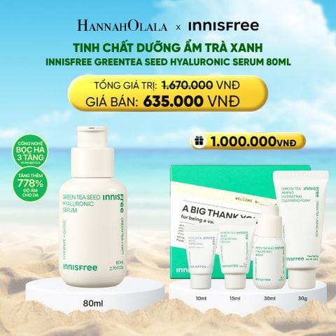  DEAL 3: SERUM TRÀ XANH CẤP ẨM SÂU PHỤC HỒI DA, VỚI PROBIOTICS INNISFREE GREEN TEA SEED HYALURONIC SERUM 80ML 