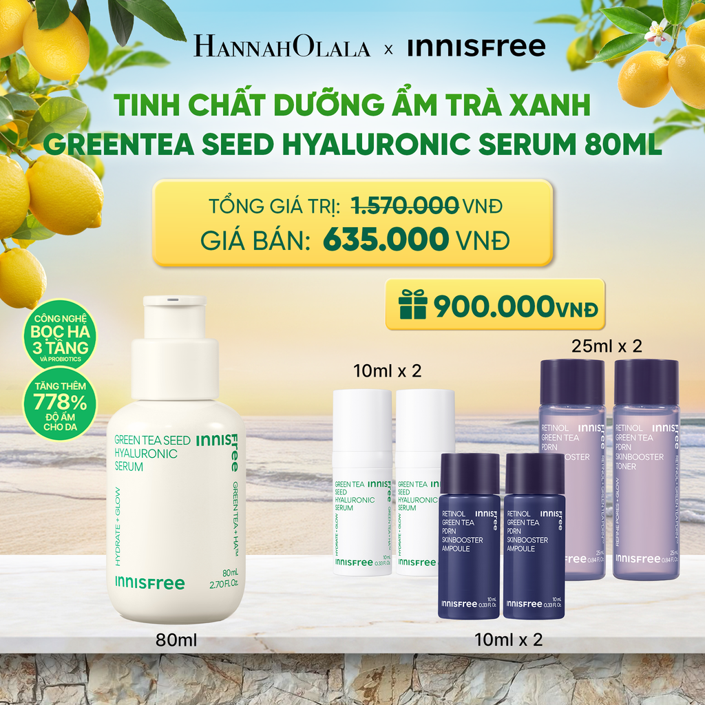  SERUM TRÀ XANH CẤP ẨM SÂU PHỤC HỒI DA VỚI PROBIOTICS INNISFREE GREEN TEA SEED HYALURONIC SERUM 80ML 