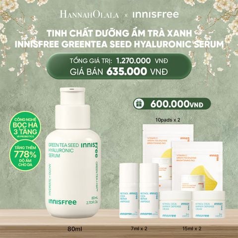  DEAL 3: SERUM TRÀ XANH CẤP ẨM SÂU PHỤC HỒI DA, VỚI PROBIOTICS INNISFREE GREEN TEA SEED HYALURONIC SERUM 80ML 
