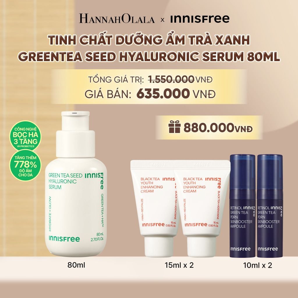  SERUM TRÀ XANH CẤP ẨM SÂU PHỤC HỒI DA VỚI PROBIOTICS INNISFREE GREEN TEA SEED HYALURONIC SERUM 80ML - A539 