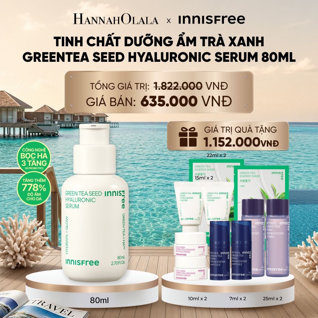  SERUM TRÀ XANH CẤP ẨM SÂU PHỤC HỒI DA, VỚI PROBIOTICS INNISFREE GREEN TEA SEED HYALURONIC SERUM 80ML_ D1818 