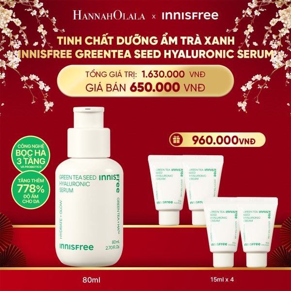  DEAL 3 (HOT DEAL): SERUM TRÀ XANH CẤP ẨM SÂU PHỤC HỒI DA, VỚI PROBIOTICS INNISFREE GREEN TEA SEED HYALURONIC SERUM 80ML 