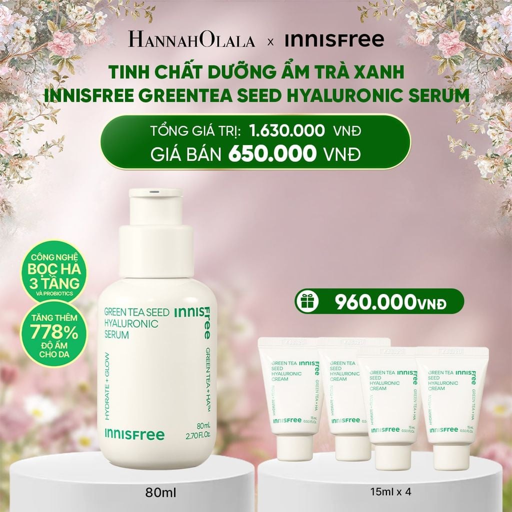  DEAL 3: [FLASH DEAL] SERUM TRÀ XANH CẤP ẨM SÂU PHỤC HỒI DA, VỚI PROBIOTICS INNISFREE GREEN TEA SEED HYALURONIC SERUM 80ML 