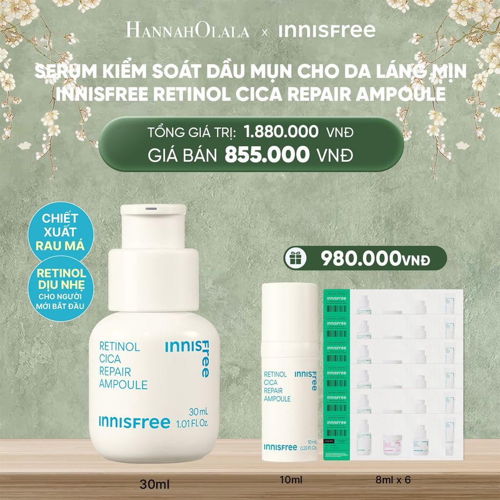  DEAL 6: SERUM KIỂM SOÁT DẦU MỤN CHO DA LÁNG MỊN INNISFREE RETINOL CICA REPAIR AMPOULE 30ML 