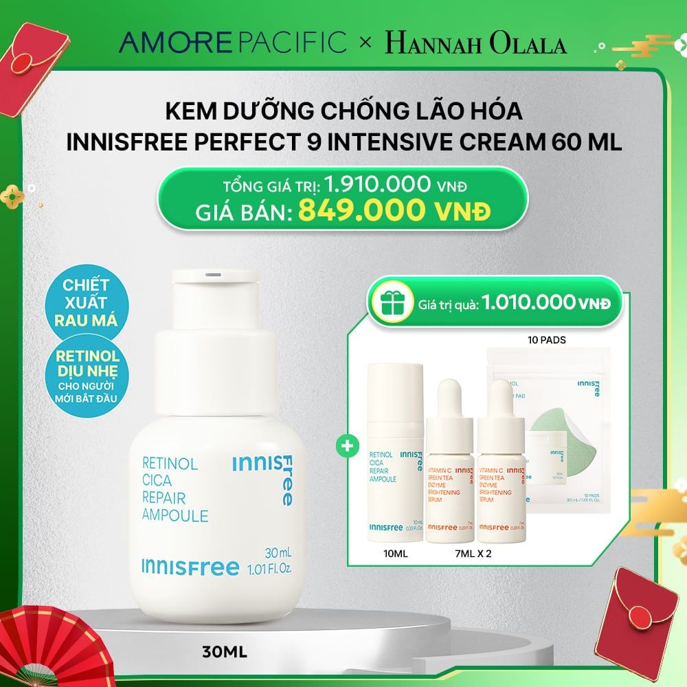  D102_DEAL 6: SERUM KIỂM SOÁT DẦU MỤN CHO DA LÁNG MỊN INNISFREE RETINOL CICA REPAIR AMPOULE 30ML 