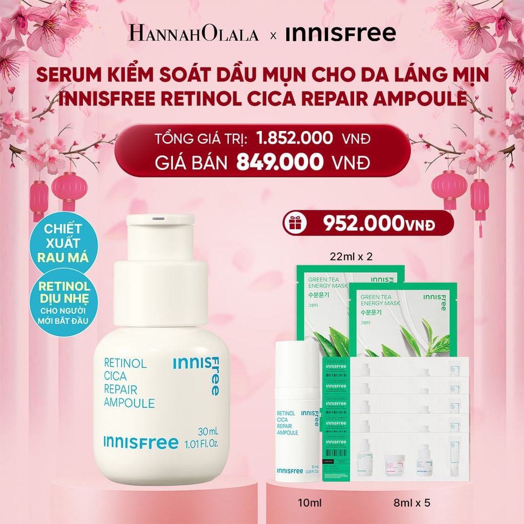  DEAL 6: SERUM KIỂM SOÁT DẦU MỤN CHO DA LÁNG MỊN INNISFREE RETINOL CICA REPAIR AMPOULE 30ML 