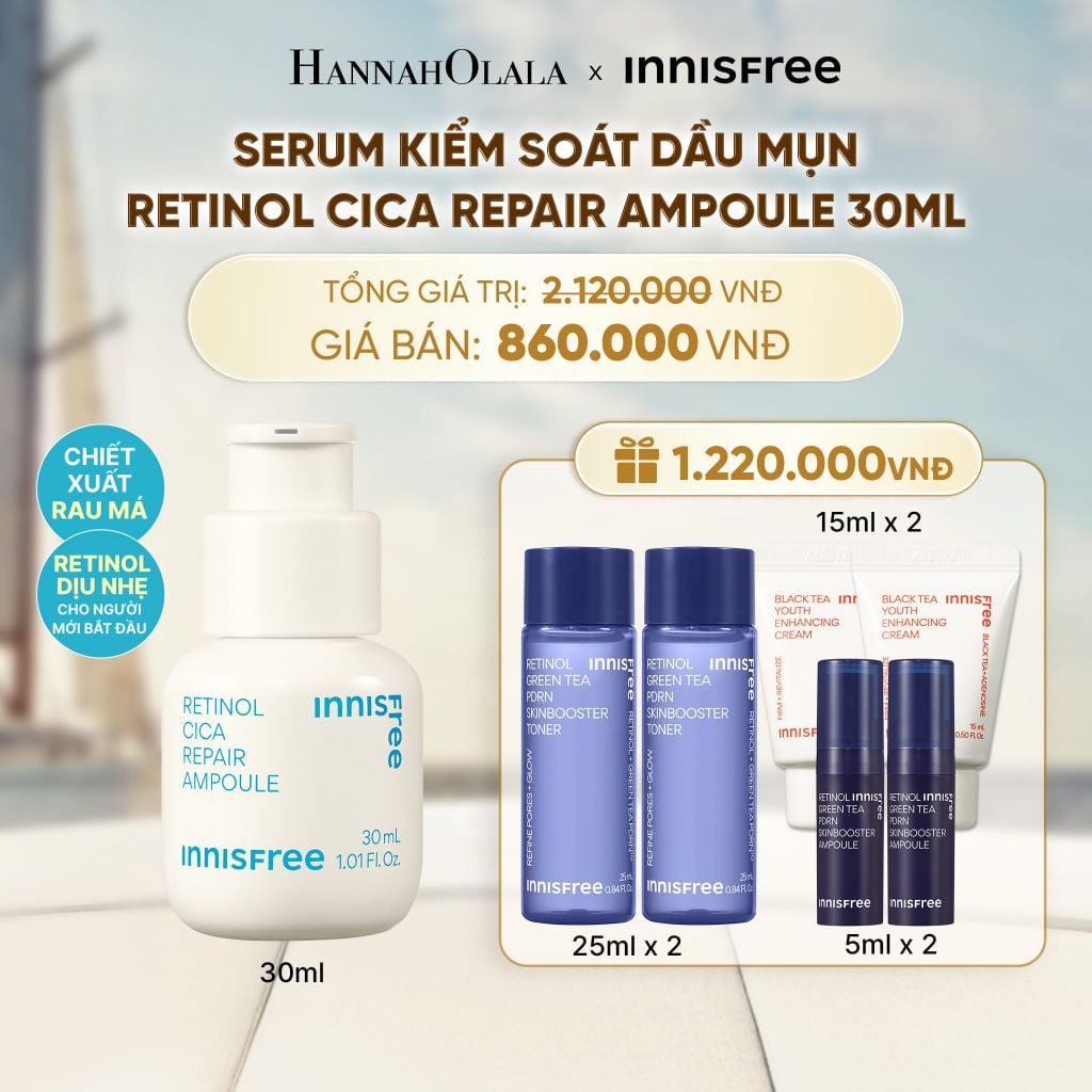 SERUM KIỂM SOÁT DẦU MỤN CHO DA LÁNG MỊN INNISFREE RETINOL CICA REPAIR AMPOULE 30ML - A1390 