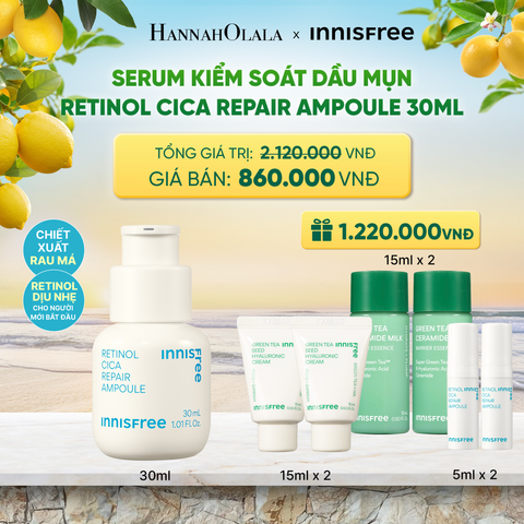  SERUM KIỂM SOÁT DẦU MỤN CHO DA LÁNG MỊN INNISFREE RETINOL CICA REPAIR AMPOULE 30ML - A1984 