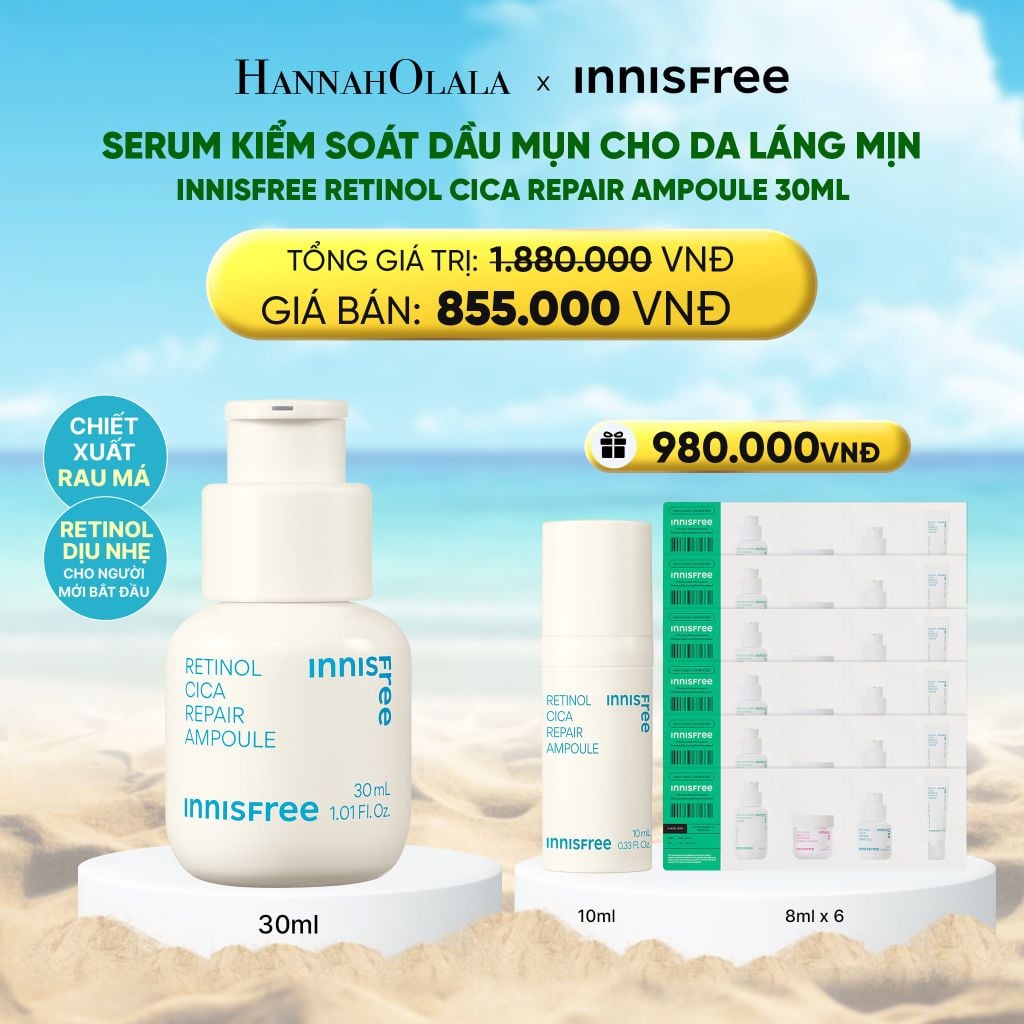  DEAL 6: SERUM KIỂM SOÁT DẦU MỤN CHO DA LÁNG MỊN INNISFREE RETINOL CICA REPAIR AMPOULE 30ML 