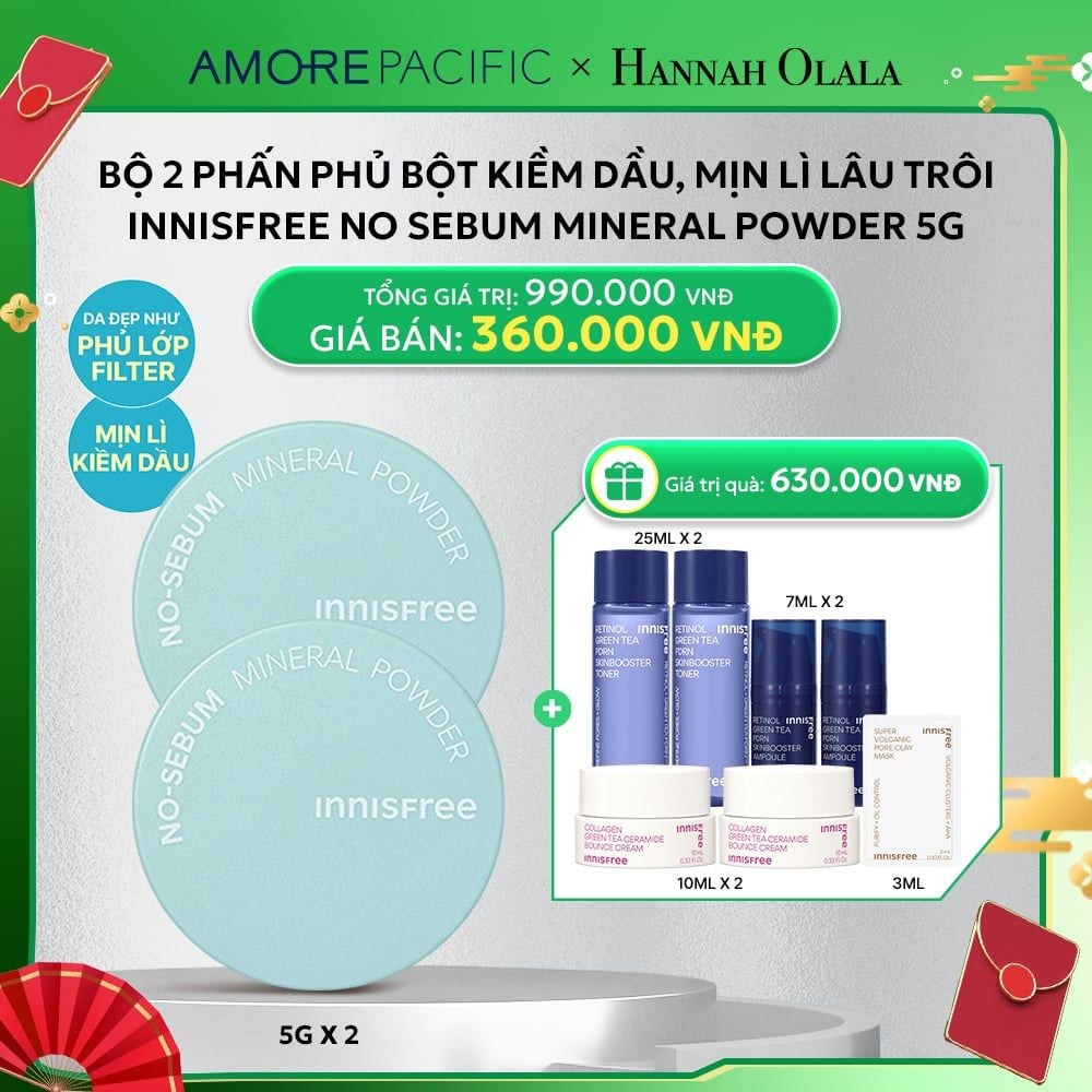  D96_DEAL 15 : BỘ 2 PHẤN PHỦ BỘT KIỀM DẦU, MỊN LÌ LÂU TRÔI INNISFREE NO SEBUM MINERAL POWDER 5G (MẪU NGẪU NHIÊN) 