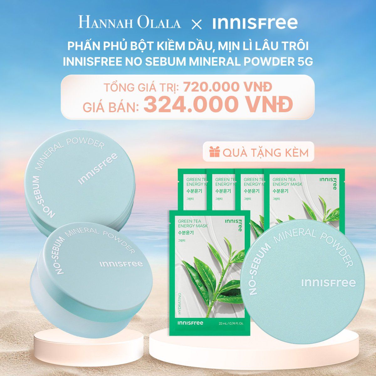  C129_DEAL 28: BỘ 02 PHẤN PHỦ BỘT KIỀM DẦU, MỊN LÌ LÂU TRÔI INNISFREE NO SEBUM MINERAL POWDER 5G 
