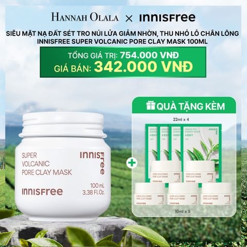  DEAL 7RE: SIÊU MẶT NẠ ĐẤT SÉT TRO NÚI LỬA GIẢM NHỜN, THU NHỎ LỖ CHÂN LÔNG INNISFREE SUPER VOLCANIC PORE CLAY MASK 100ML 