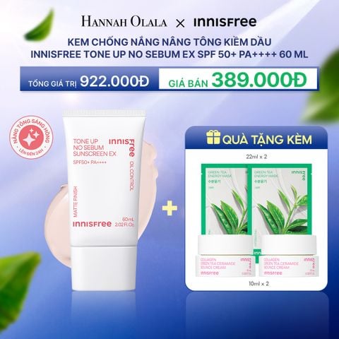  M70_DEAL 1: KEM CHỐNG NẮNG NÂNG TÔNG KIỀM DẦU INNISFREE TONE UP NO SEBUM EX SPF 50+ PA++++ 60ML 