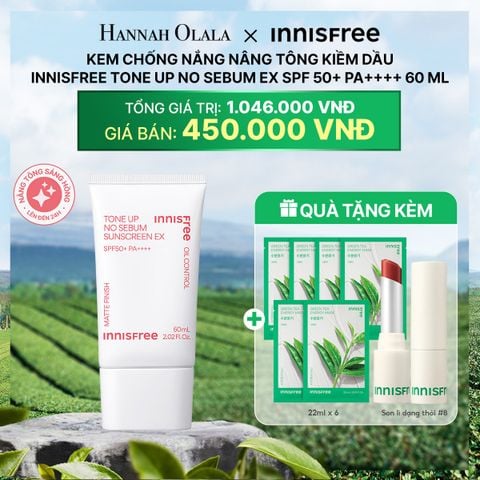  DEAL 2: KEM CHỐNG NẮNG NÂNG TÔNG KIỀM DẦU INNISFREE TONE UP NO SEBUM EX SPF 50+ PA++++ 60ML 