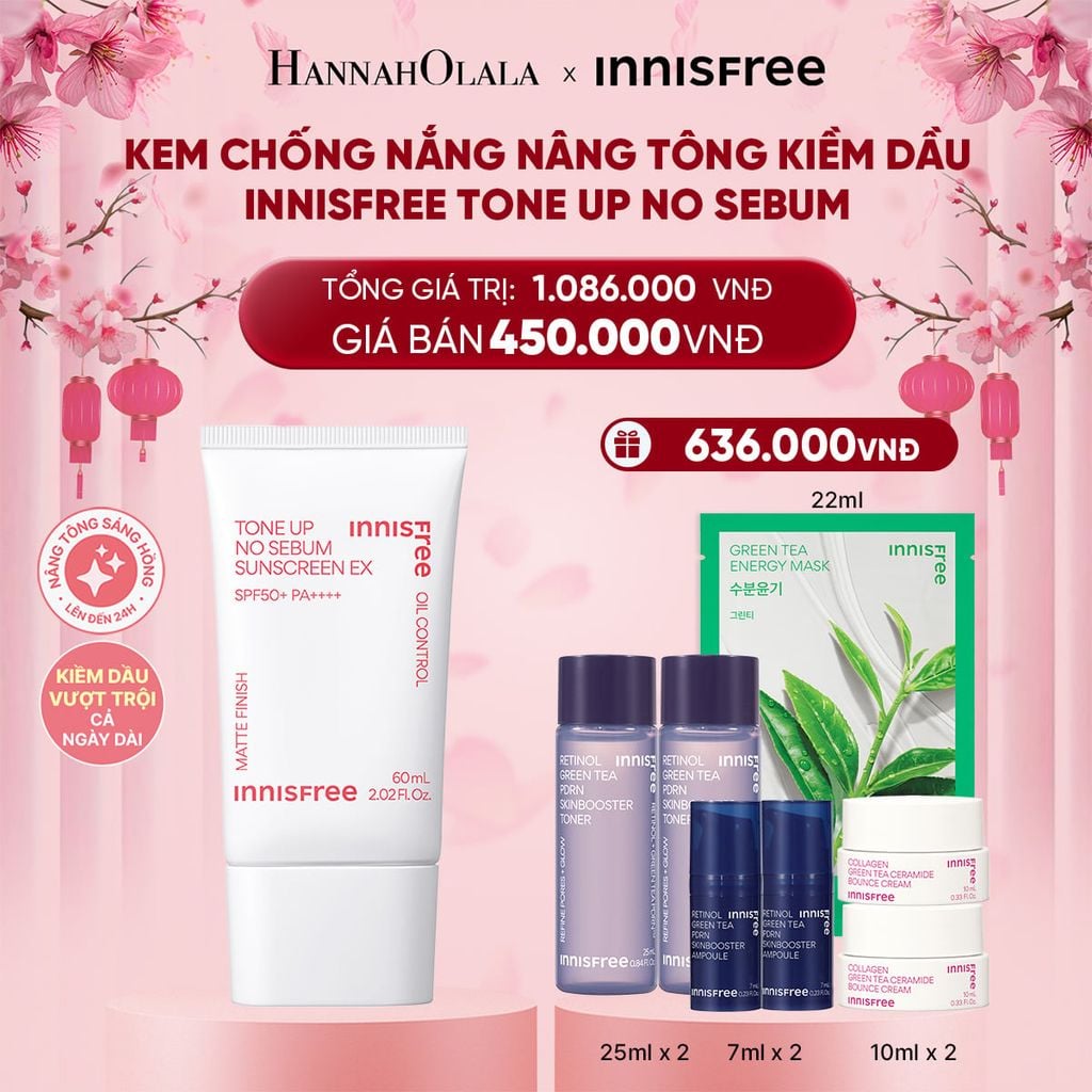  DEAL 10: KEM CHỐNG NẮNG NÂNG TÔNG KIỀM DẦU INNISFREE TONE UP NO SEBUM 60ML 
