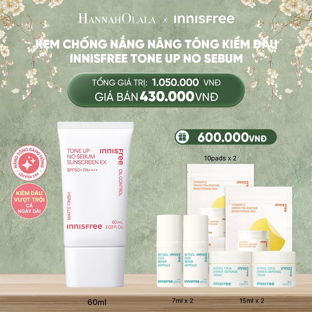  DEAL 11: KEM CHỐNG NẮNG NÂNG TÔNG KIỀM DẦU INNISFREE TONE UP NO SEBUM 60ML 