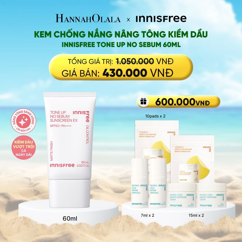  DEAL 11: KEM CHỐNG NẮNG NÂNG TÔNG KIỀM DẦU INNISFREE TONE UP NO SEBUM 60ML 