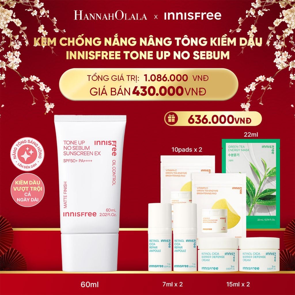  DEAL 11: KEM CHỐNG NẮNG NÂNG TÔNG KIỀM DẦU INNISFREE TONE UP NO SEBUM 60ML 