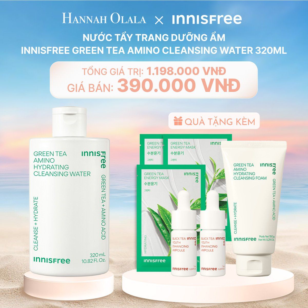  C121_DEAL 20: NƯỚC TẨY TRANG DƯỠNG ẨM INNISFREE GREEN TEA AMINO CLEANSING WATER 320ML 
