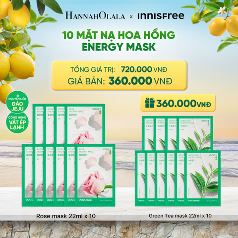  BỘ 10 MẶT NẠ GIẤY DƯỠNG DA HÀN QUỐC INNISFREE ROSE ENERGY MASK 22ML 