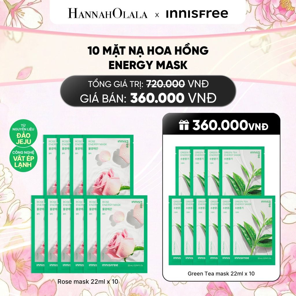  BỘ 10 MẶT NẠ GIẤY DƯỠNG DA HÀN QUỐC INNISFREE ROSE ENERGY MASK 22ML 