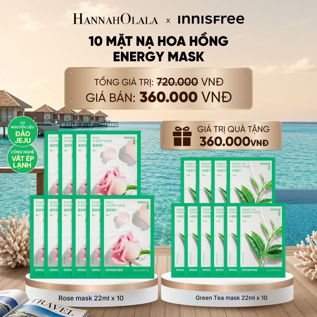  BỘ 10 MẶT NẠ GIẤY DƯỠNG DA HÀN QUỐC INNISFREE ROSE ENERGY MASK 22ML_ D834 