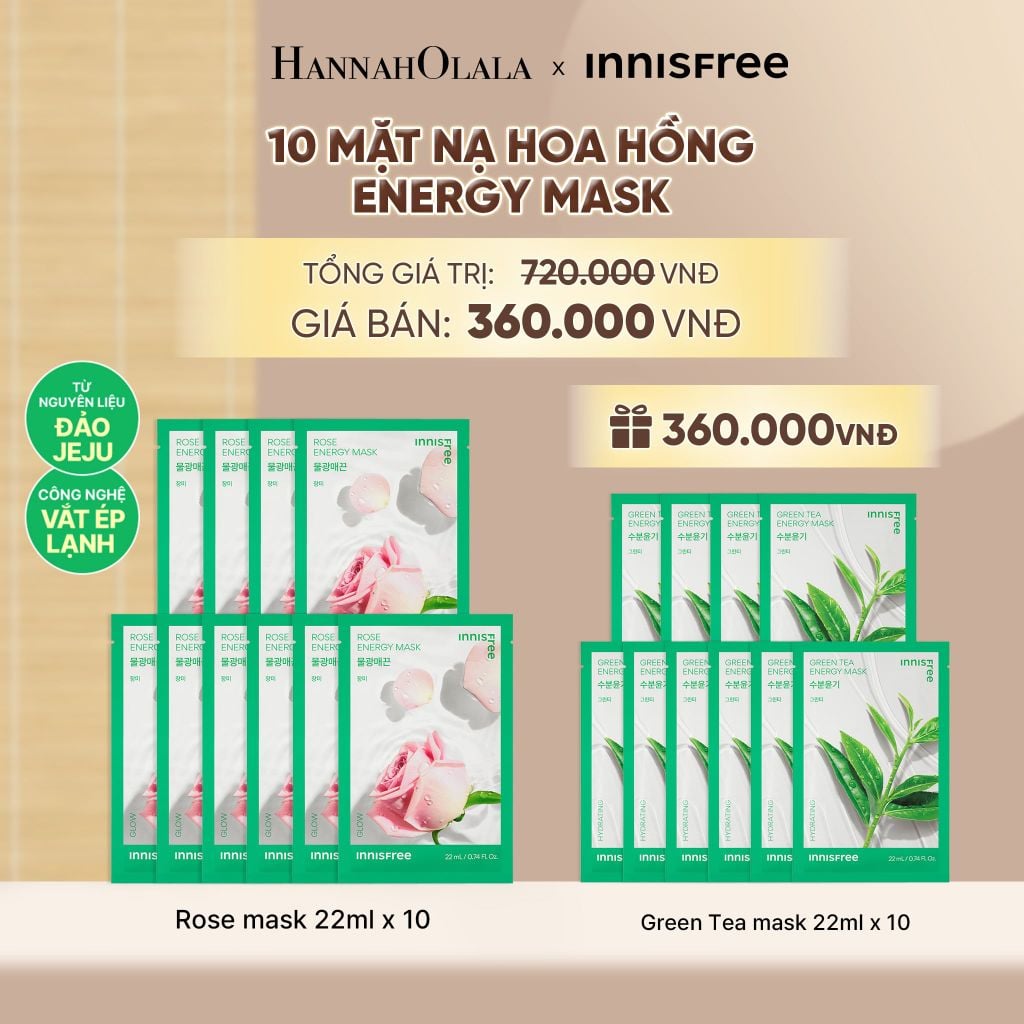  BỘ 10 MẶT NẠ GIẤY DƯỠNG DA HÀN QUỐC INNISFREE ROSE ENERGY MASK 22ML - A526 